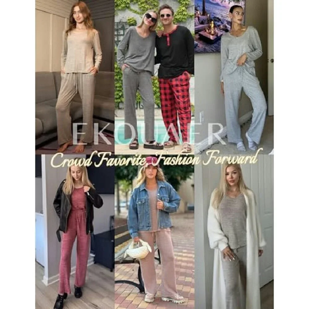 Soft Long Sleeve Pajama Set V-Neck Lounge Wear S-XXL